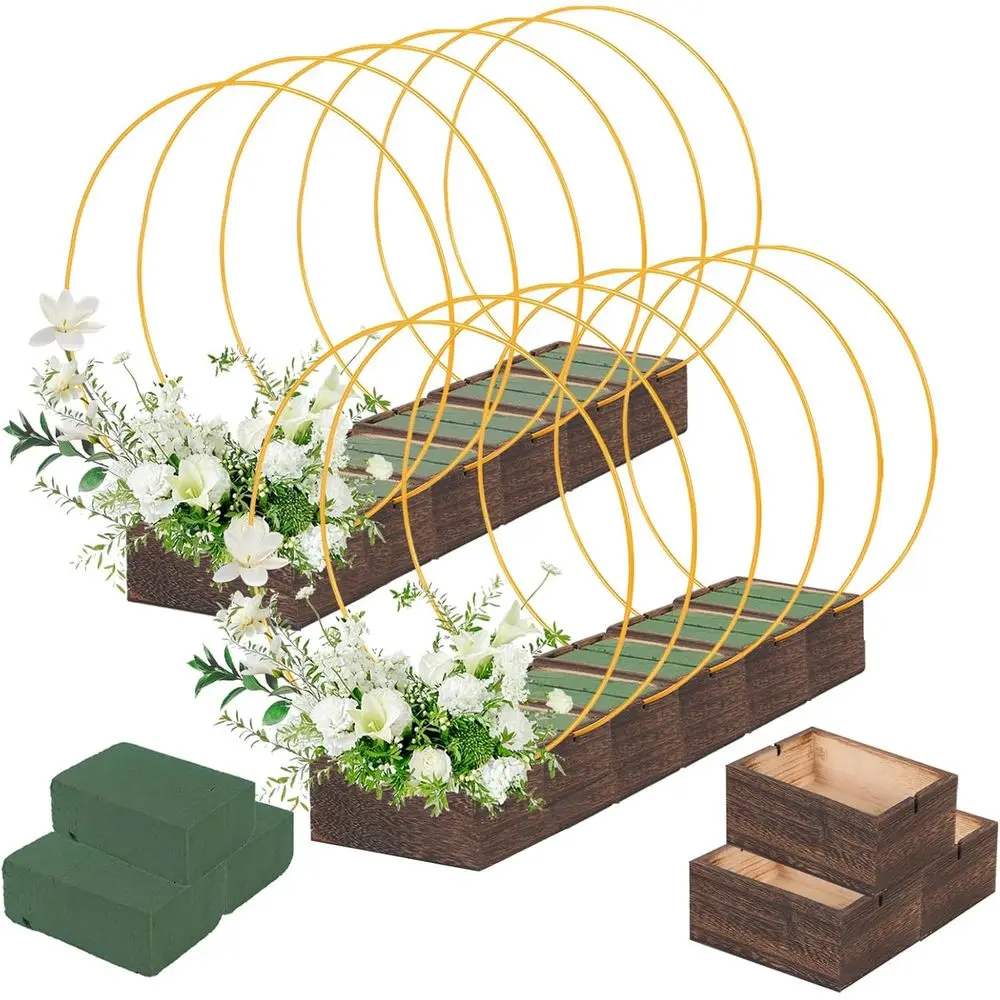 

36Pack loral Hoop Centerpiece Kit, 12Pcs 12'' Metal loral Hoop Centerpiece with Stand+ 12Pcs Wood Cube Planter Box + 12Pcs loral