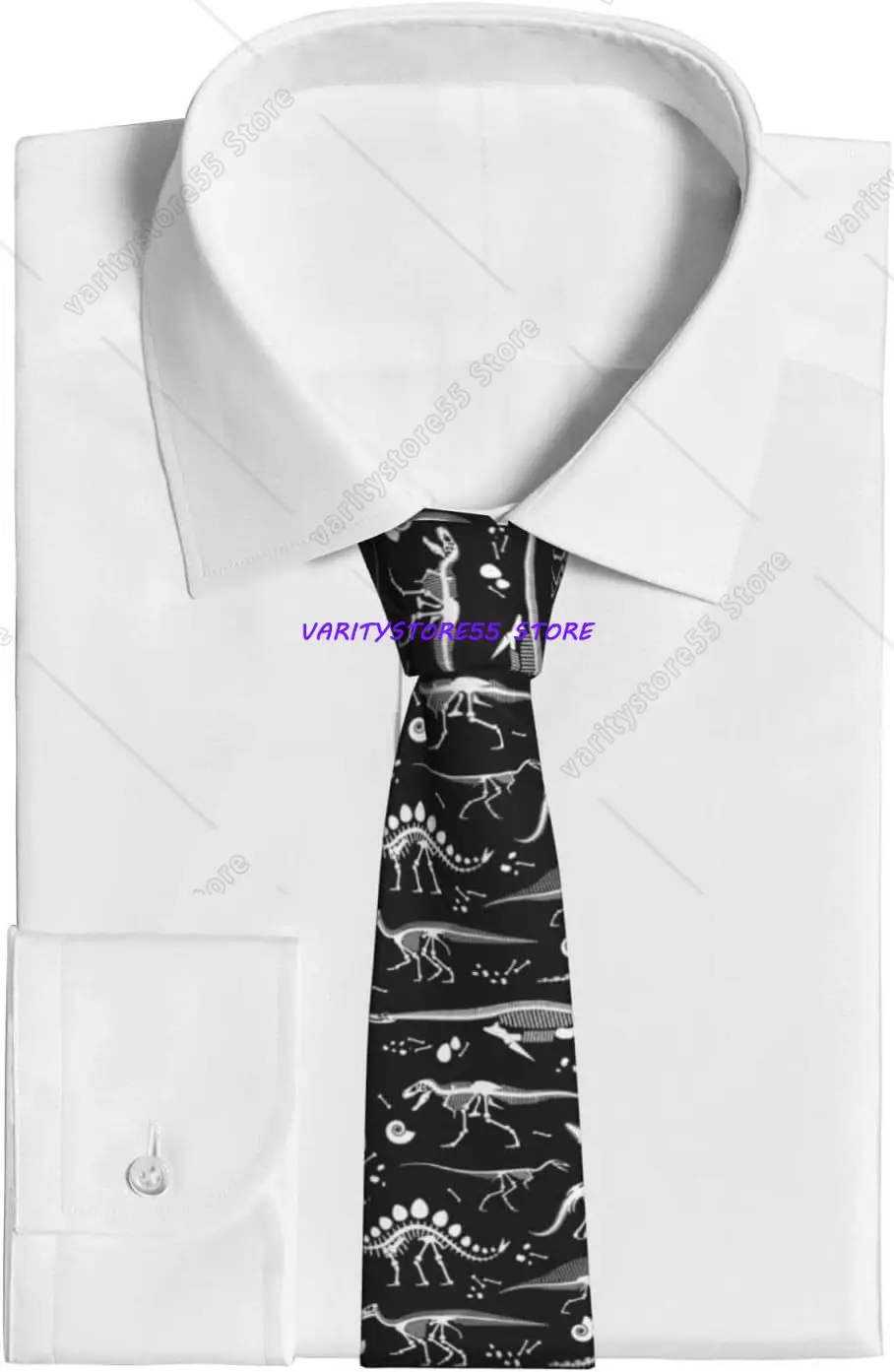 Black and White Dinosaur Skeleton Pattern Ties for Men Classic Necktie Skinny Novelty for Wedding Party Dances Business Gifts