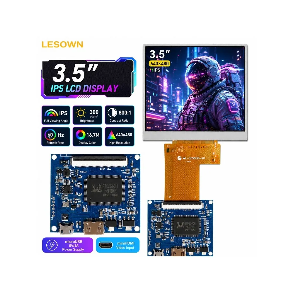 

LESOWN 3.5" Full View Visual Module Auto Setup 60Hz 640x480 Monitor LCD with MiniHDTV Controller Setup