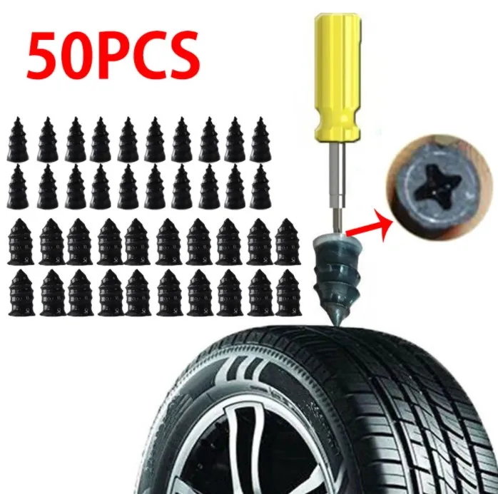 Kit di chiodi per riparazione pneumatici Mini da 50 pezzi per toppe a vite per foratura pneumatici Tubeless per auto