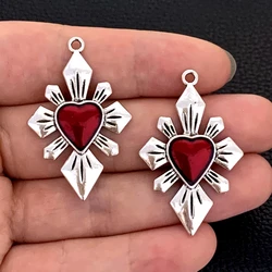 5pcs/Lot Gothic Burning Sacred Heart Charms Corazon Winged Catholic Pendants For Diy Necklace Earring Jewelry Making Supplies