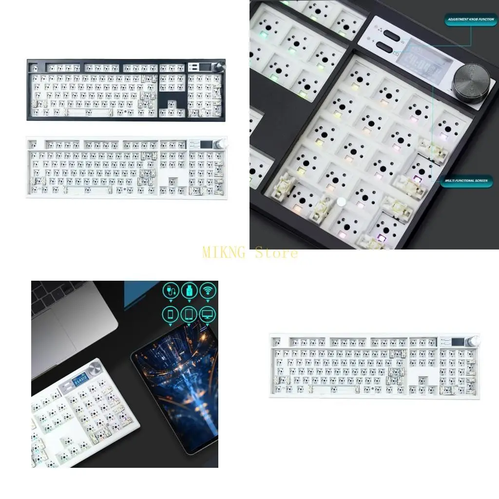 GMK104 3Mode لوحة المفاتيح الميكانيكية القابلة للتخصيص typec 2.4 جيجا هرتز BT5.0 مع عرض وضبط المقبض يعزز كتابة أفضل بيع