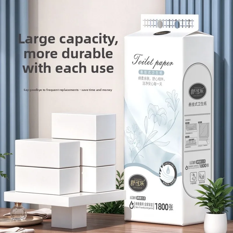 1-2 Sets Of Hanging Drawstring Large Packaging 1800 Sheets 5 Layers 360 Puffs Soft And Skin Friendly Tissue Paper Toilet Paper