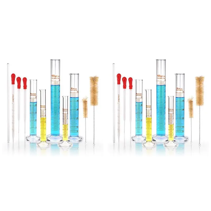AFOURT-Glass Graduated Measuring Cylinders Set,Premium Borosilicate Cylinders Kit With 6 Pipettes+4 Brushes+2 Stirring Rod