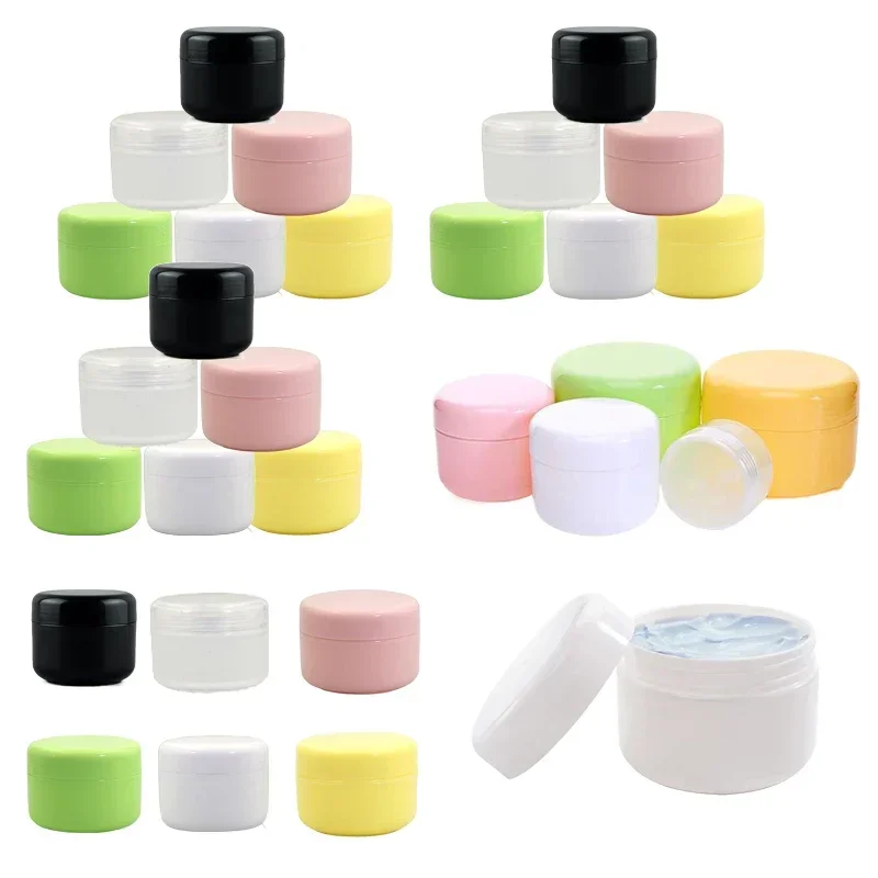 

100Pcs Empty 10g-100g Refillable Plastic Creams Sample Jars Pot w/ Inner Liner & Dome Lid Portable Travel Cosmetic Containers