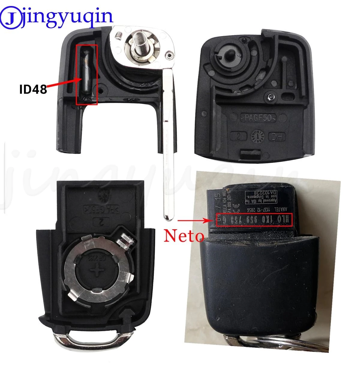 Jingyuqin 3 przyciski odwróć zdalny kluczyk do VW PASSAT Polo siedzenie do skody Polo/Golf/Beetle 1J0959753 DA/AH 1K0959753G 434Mhz ID48