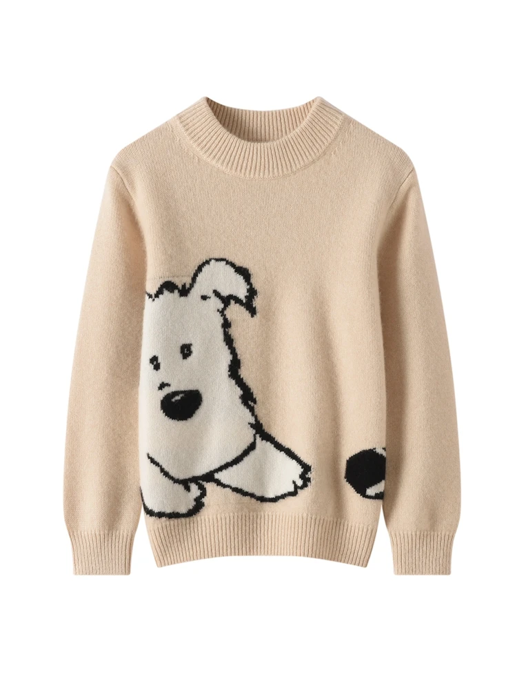 

Cute Kids Sweater Pullover 100% Cashmere Children Clothing Autumn Winter Boys Girls Sweater Warm Thicked Mock Neck Side Dog Knit