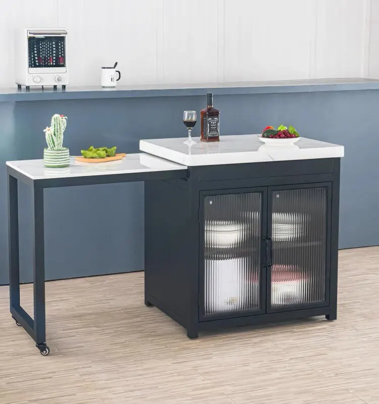 Extendable Marble Kitchen Island Dining Table, Multi-Functional Open Kitchen Counter & Bar, Customizable