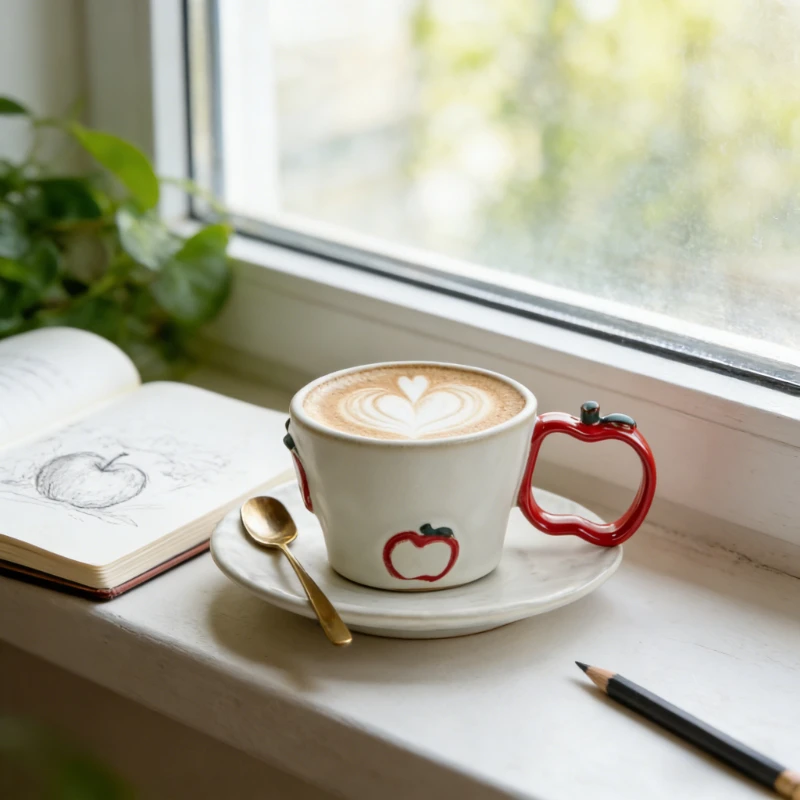 Cream White Ceramic Coffee Cups Saucer Set Home Latte Americano Latte Art Apple Joy Cup Saucer Set Cream Coffee Cups Saucer Set