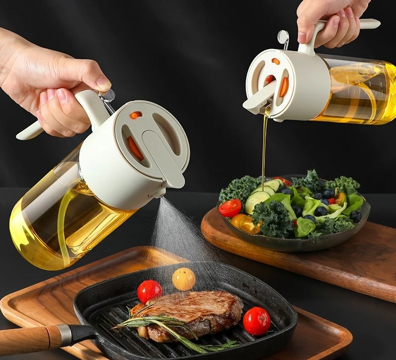 Dual Function Oil Dispenser Sprayer, Auto Flip Lid Design, Large Leak Resistant Non-sticky Condiment Container