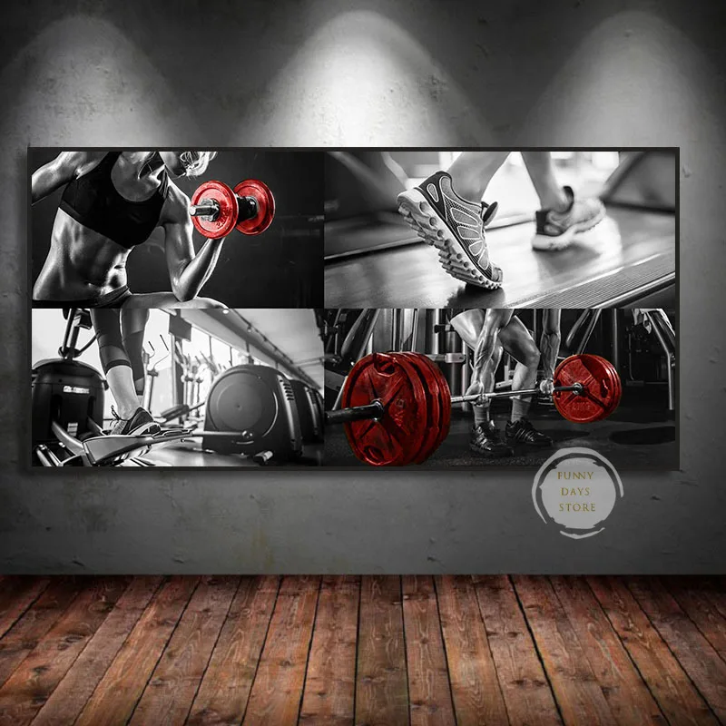 Bodybuilder Men Women Fitness Inspirational Art Weightlifting Run Poster Canvas Painting Wall Prints Picture Gym Home Decor