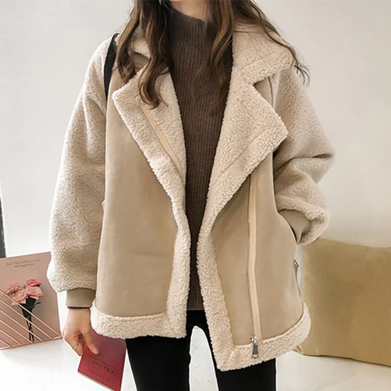 Women Winter Faux Fur Jackets Coat Thicken Warm Lambs Wool Teddy Coats Ladies Loose Oversized Outwear Tops Woman Jacket