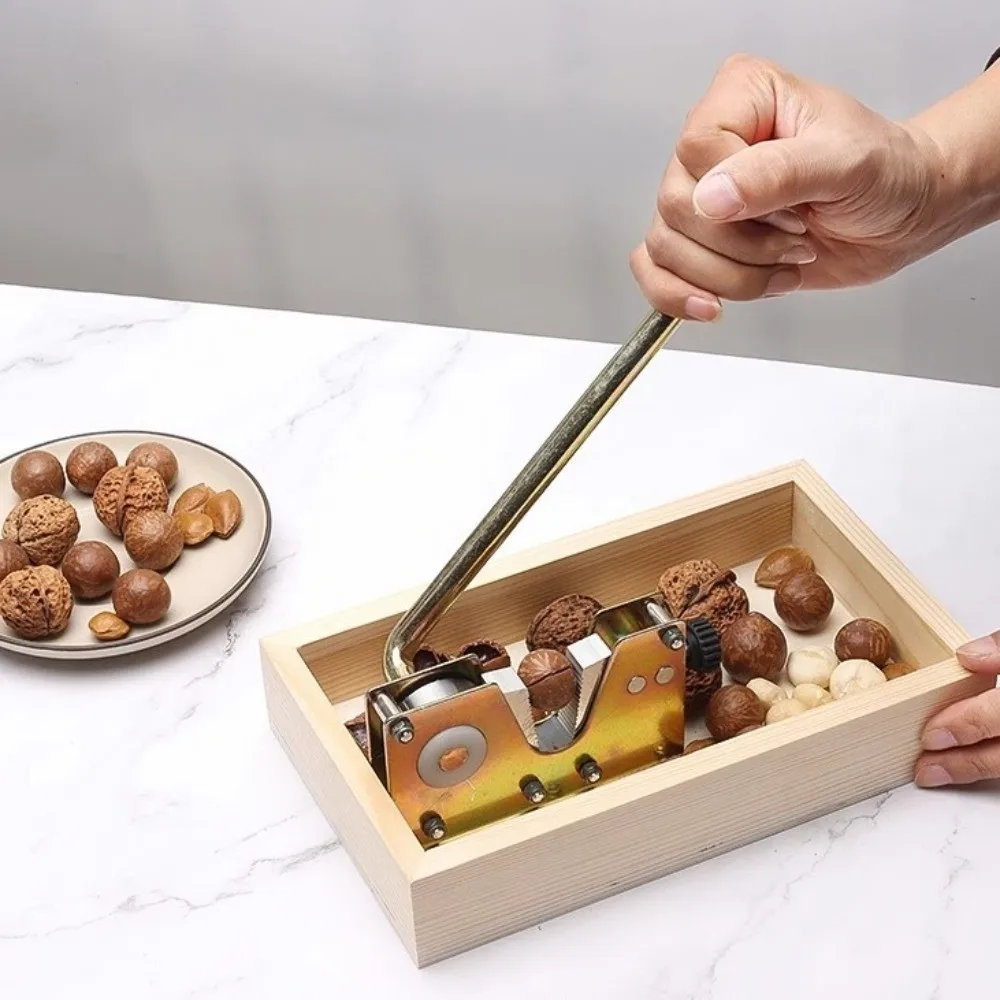 New Wood Macadamia Nut Opener Durable Snack Making Nut Cracker Tool Walnuts Metal Manual Nutcracker Kitchen Tool