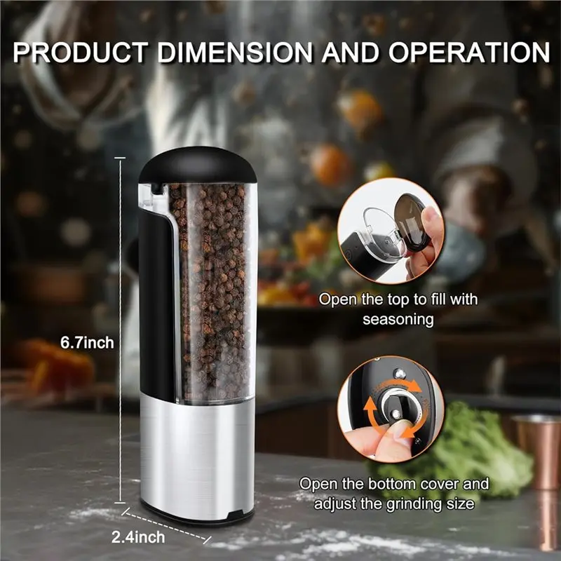 ASWUT-Electric Pepper Mill Salt Grinder Set Rechargeable Via For USB, Automatic Adjustable Gravity Mechanism, 80Ml Capacity