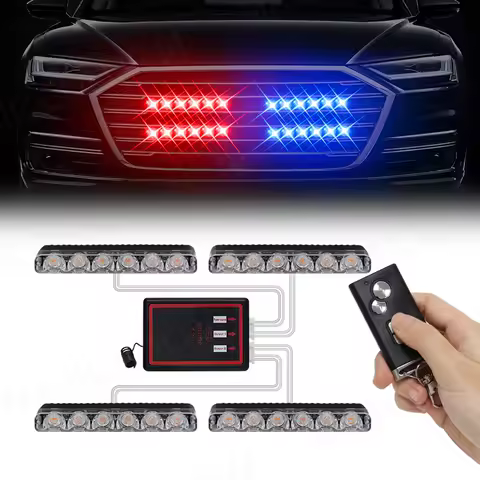 4X6 Car Led Grid Police Strobe Light Emergency Remote Wireless Control Grill Signal Warning Flashing Beacon Ambulance Lamps