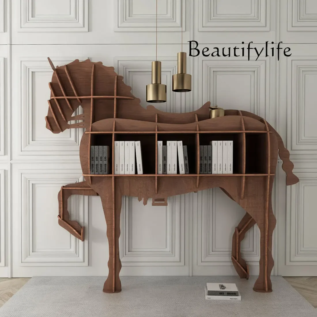 

wood shelf sofa side cabinet entrance living room partition display Creative bookshelf light luxury household solid