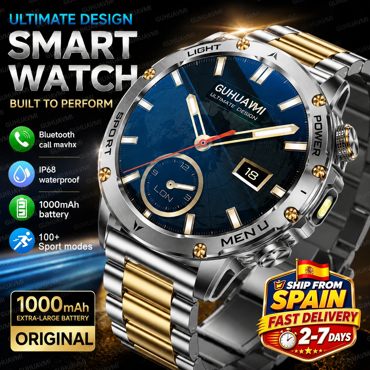 2026 Nouveau Premium 1000mAh grande batterie montre intelligente hommes, 1.7 AMOLED écran bracelet, IP68 imperméable, appel Bluetooth, fréquence cardiaque, alliage de titane Sports Smartwatch