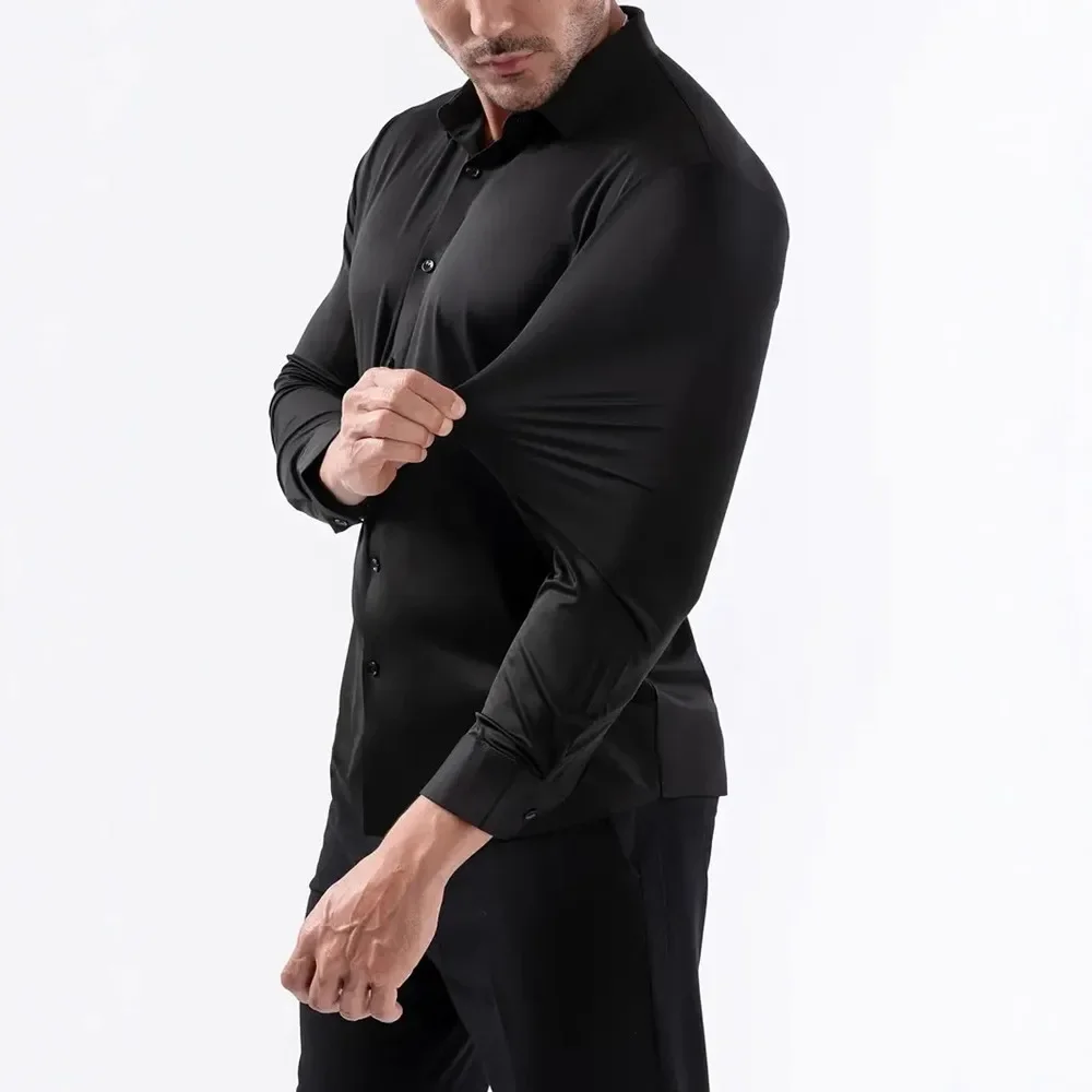 

Рубашки для мужчин, ультраэластичные классические рубашки с длинным рукавом, высококачественная деловая формальная мягкая белая социальная мужская одежда без морщин