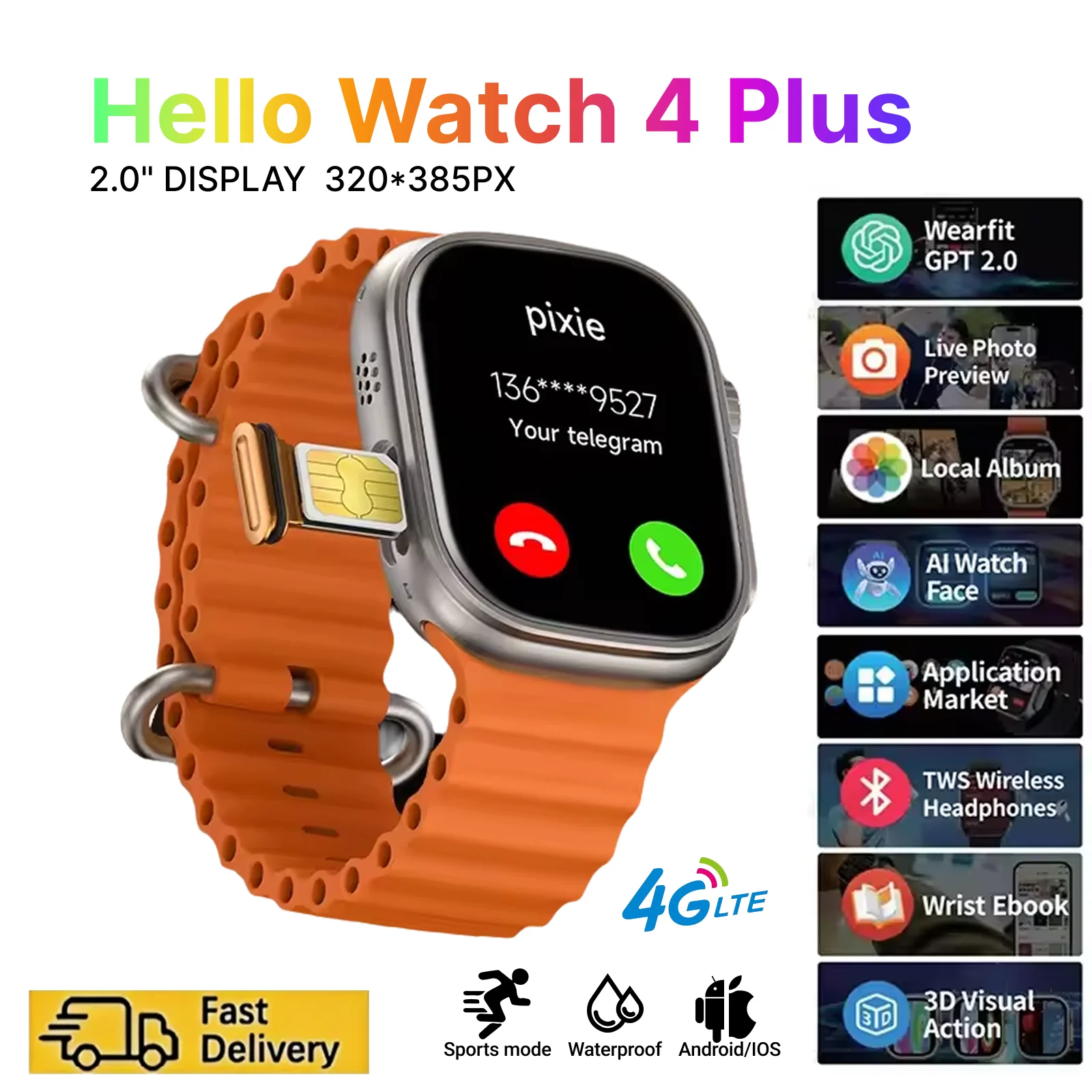 

Hello Watch 4 Plus 4G Все умные часы Операционная система Android GPS Карта Google Play YouTube Шагомер Трекер сна SIM-карта