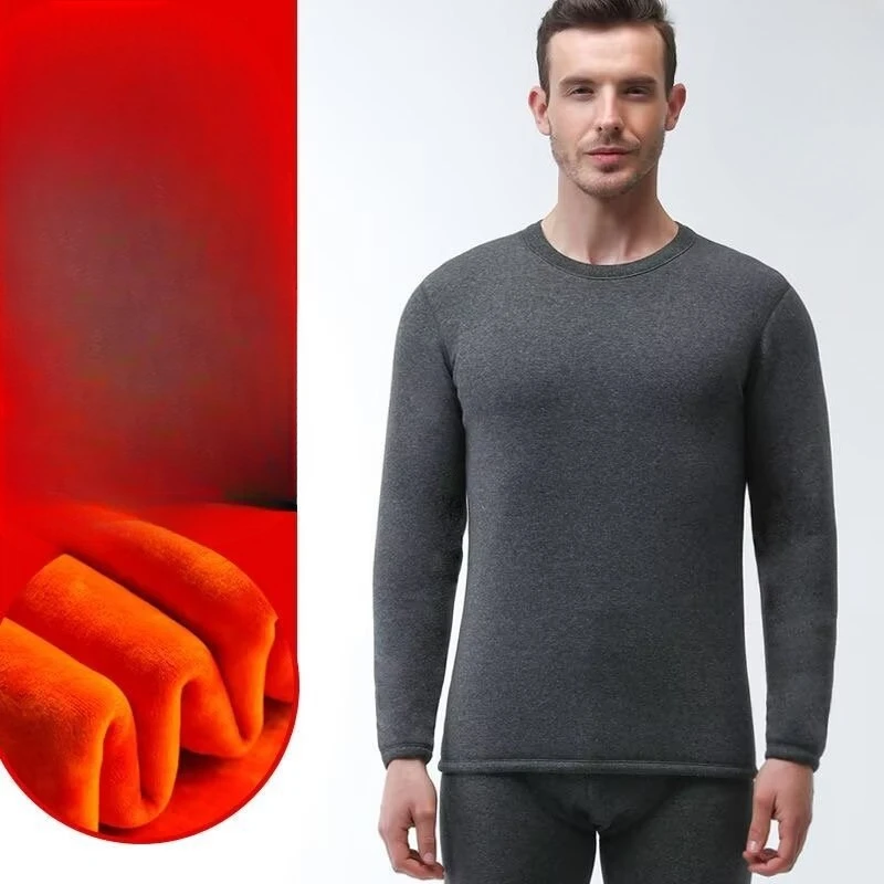 Gold Fleece Thermal Underwear Men's Middle Collar Thickened Fleece Middle-aged and Elderly Long Johns Large Size Cold-proof Suit