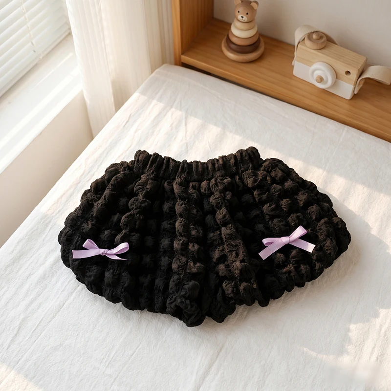 2-6Y Children Girls Bubble Bloomers Shorts Summer Sweet Textured Puffy Ruffle Pants Korean Bow Shorts With Photography