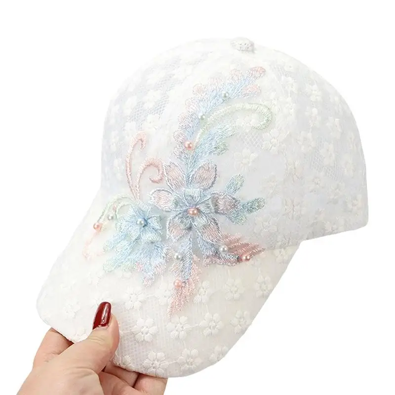 Atmungsaktive Mesh-Baseballkappe für Damen mit Spitzenverzierung, einfarbig, verstellbar, Sonnenhut für Outdoor-Reisen und den täglichen Gebrauch. – Detail 4