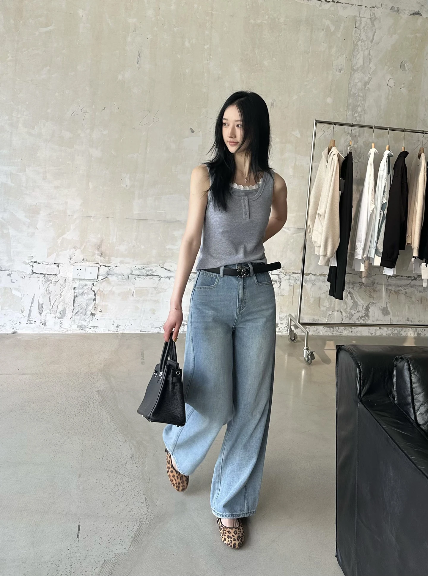 

Slimming Straight Leg High Waist Wide Leg Jeans Women's Thin Blue Spring Casual Comfortable Loose Fit Long Trousers