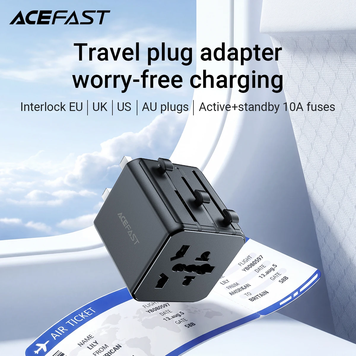 ACEFAST Universal Travel AC Power Conversion Adapter EU/US/UK/AU Plug Outlet Converter Socket Global Wall Charger Phone Laptop