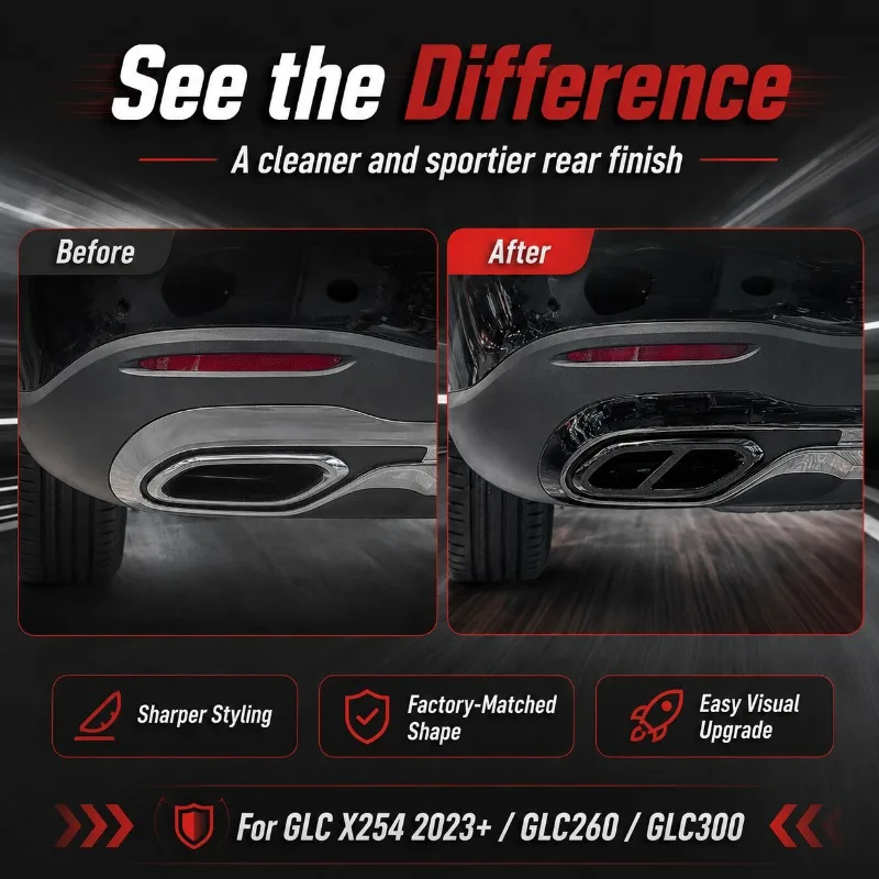 2PCS Exhaust Outlet Trim Cover for Mercedes Benz GLC X254 2023+ GLC260 GLC300 Rear Tailpipe Frame AMG Style view 3