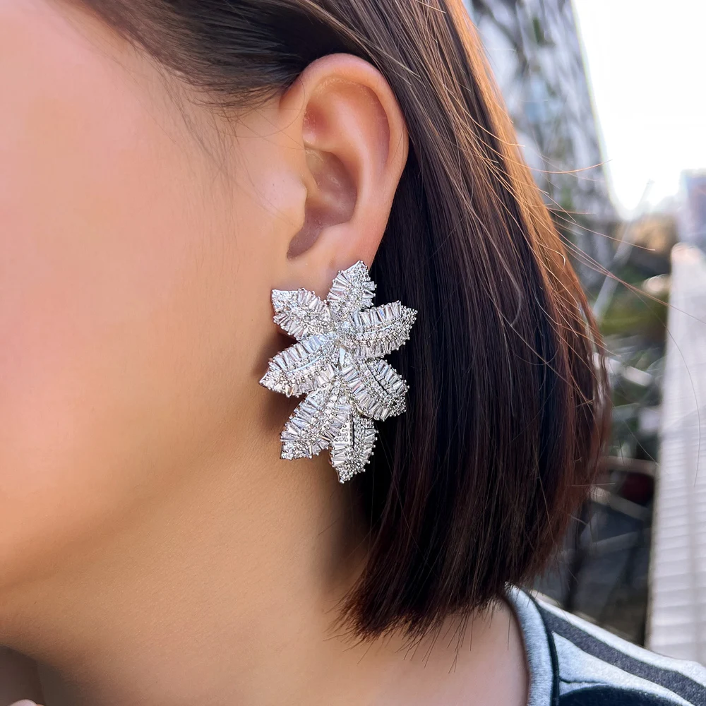 CWWZircon Micro Pave African Cubic Zirconia Luxury Long Leaf Drop Earrings for Women Dubai Gold Color Wedding Jewelry CZ995