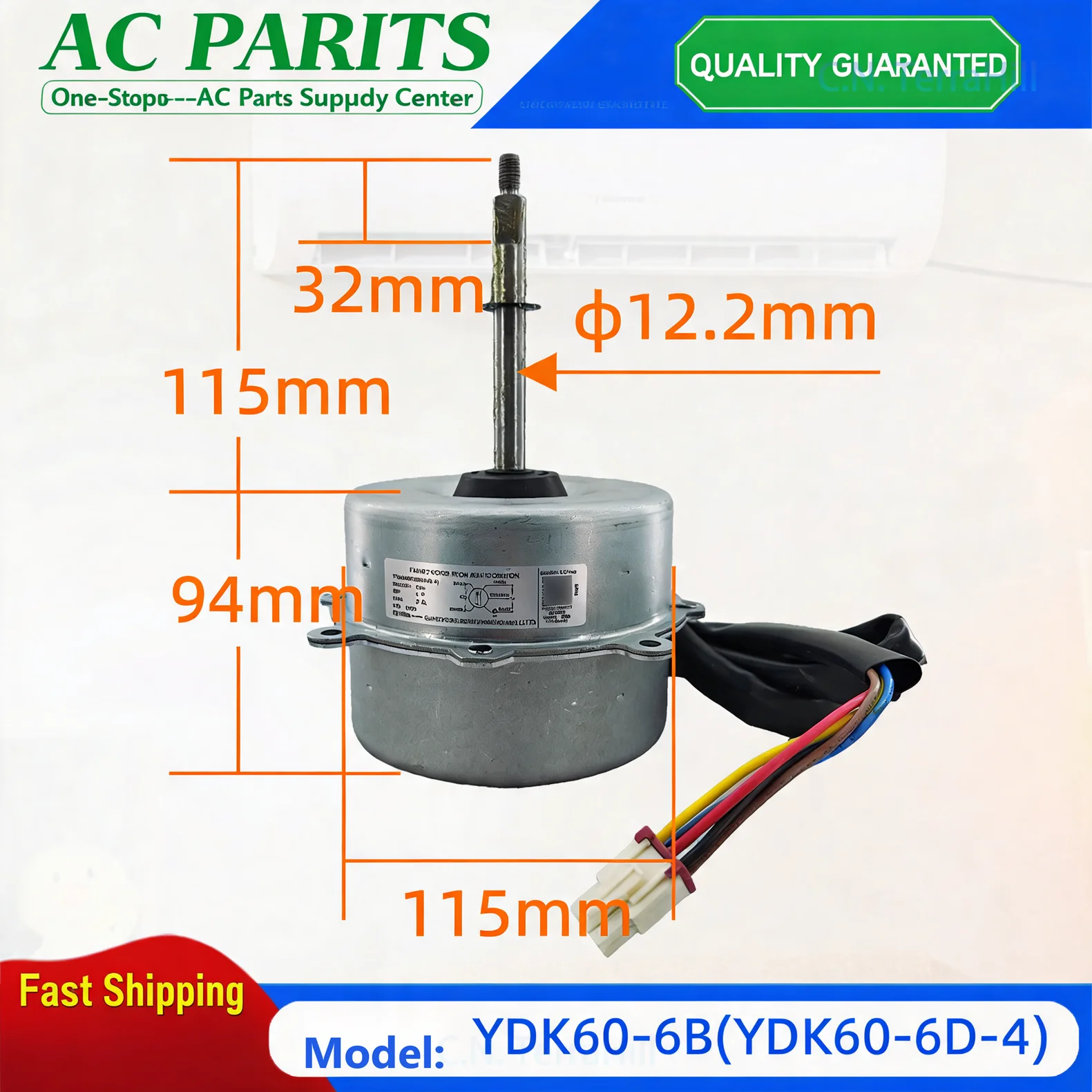 Air Conditioner Outdoor Fan Motor YDK60-6D-4 YDK60-6B YKT-60-6-41 Replacement Part