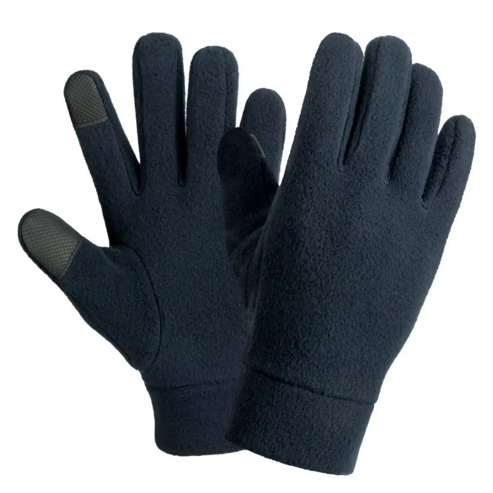 Solid Color Five Finger Full Finger Mittens Warm Windproof Thin Fleece Gloves Korean Style Soft Cycling Gloves Winter