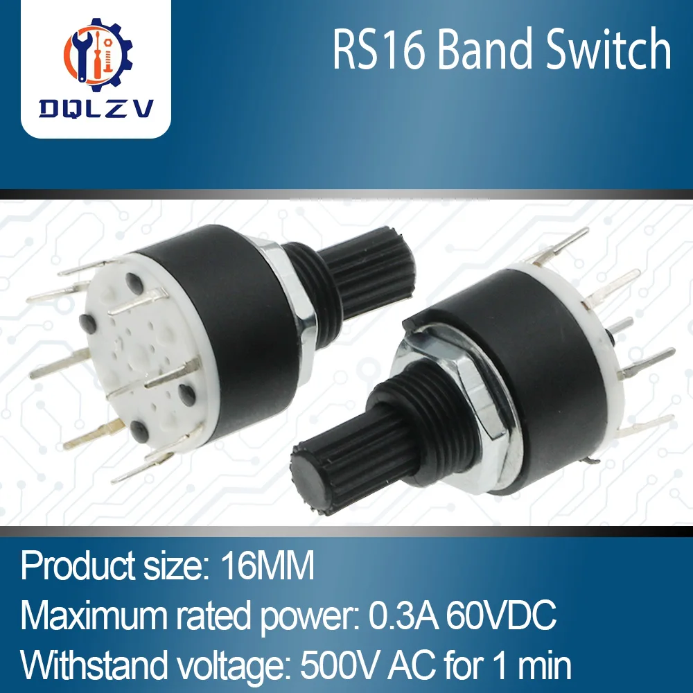 1 / 2 biegun 3 / 4 / 5 / 6 / 8 pozycja SR16 16mm obrotowy przełącznik pasmowy 15mm wał DC60V 0.3A 15mm wał kwiat osi okrągły przełącznik