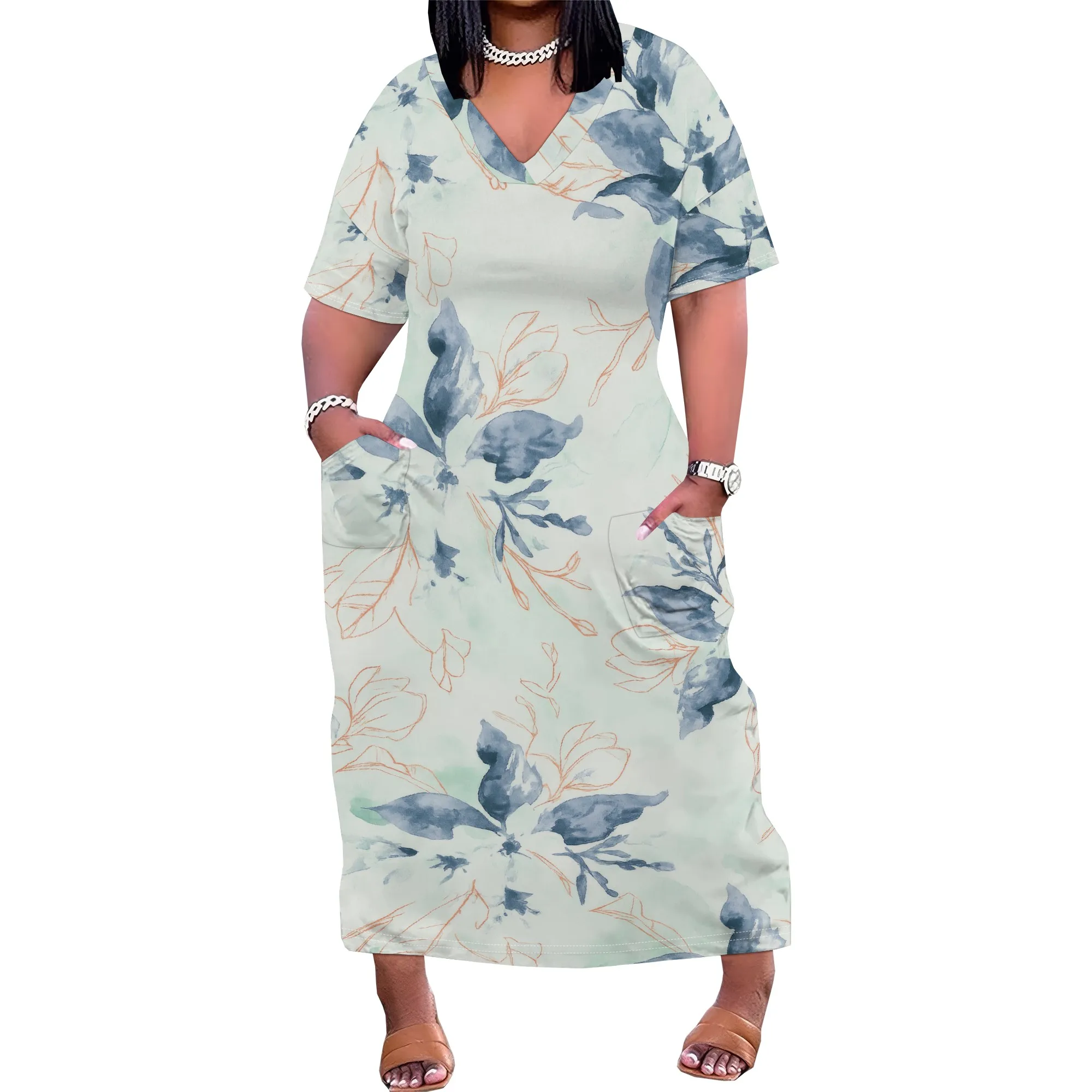 

Plus Size Tshirt Dresses for Curvy Women African Attire Dress Midi T Shirt Sundress Oversized Dresses with Pocket