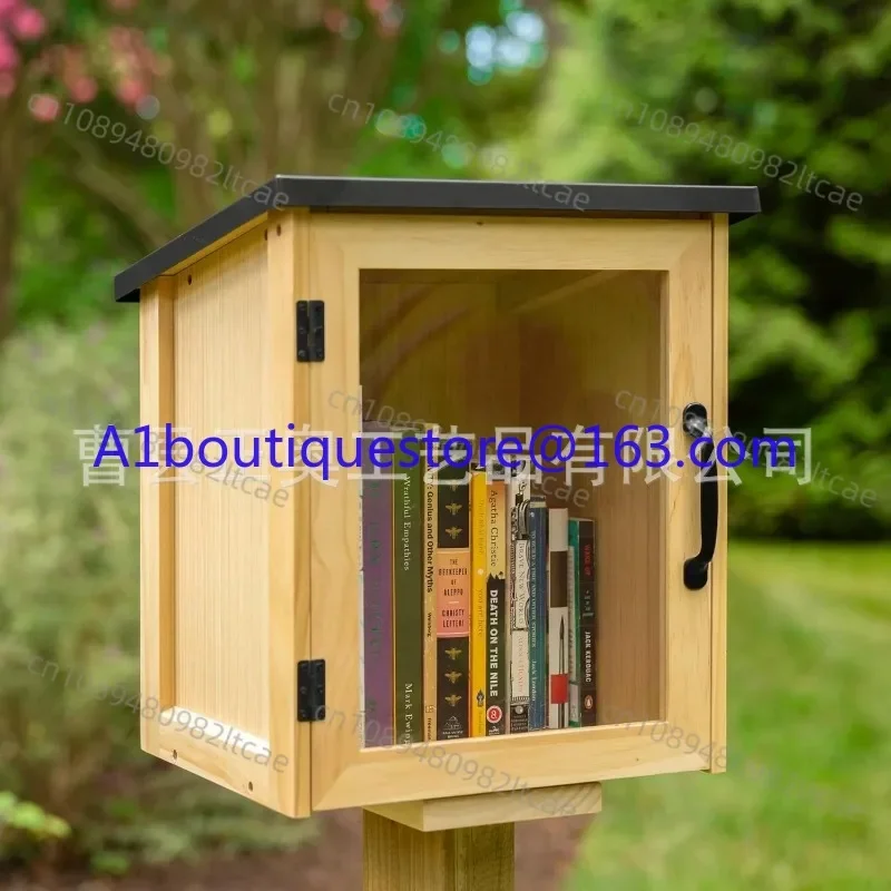 Outdoor Library Book Box - Free Literature Exchange Kit for Outside - Little Wood Cabinet for Sharing Books