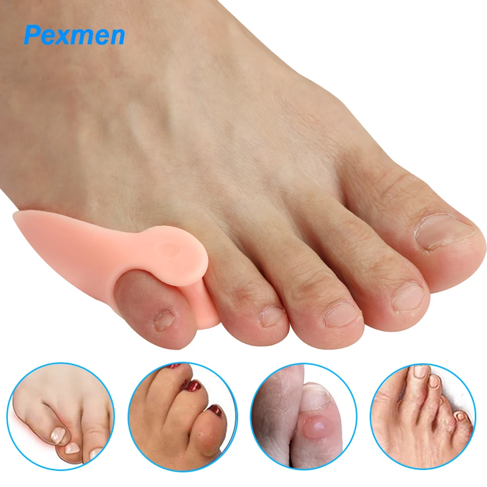 Pexmen 2/4Pcs Gel Pinky Bunion Corrector Little Toe Separator Bunionette Pads Toe for Pain Relief of Corn Callus and Blisters