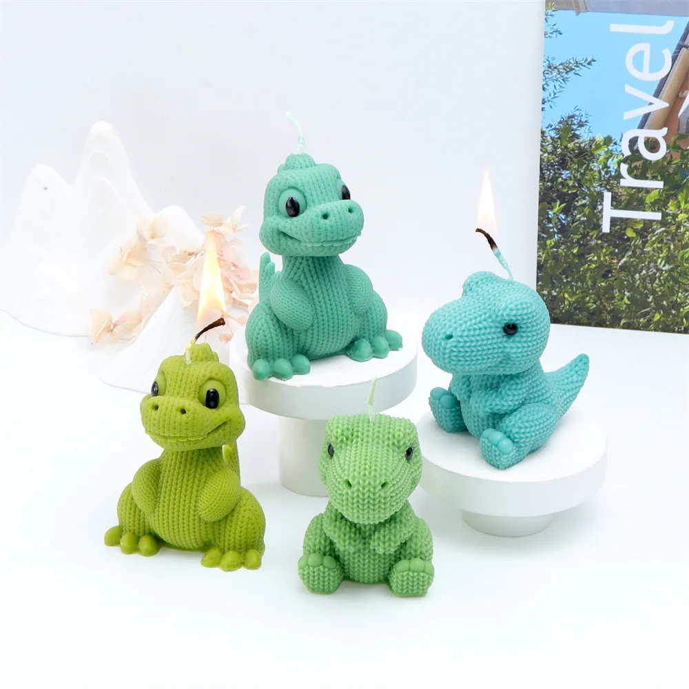 3D Silikon-Dinosaurier-Kerzenformen für Taba Squishy/Seife/Harz/Gips Niedliche Häkel-Textur Tier-Silikonform