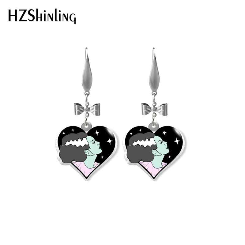 الاكريليك الايبوكسي الراتنج الأسماك هوك استرخى أقراط ، العروس من فرانكنشتاين ، هالوين الفيلم ، اليدوية ، موضة ، وصول جديد ، 2023