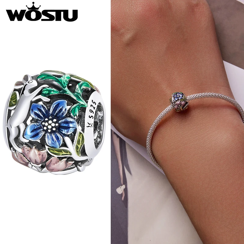 

WOSTU 925 Sterling Silver Beads Fit Original Charm Jungle Secret Bead Pendant for Bracelet Necklaces Gift for Women Fine Jewelry