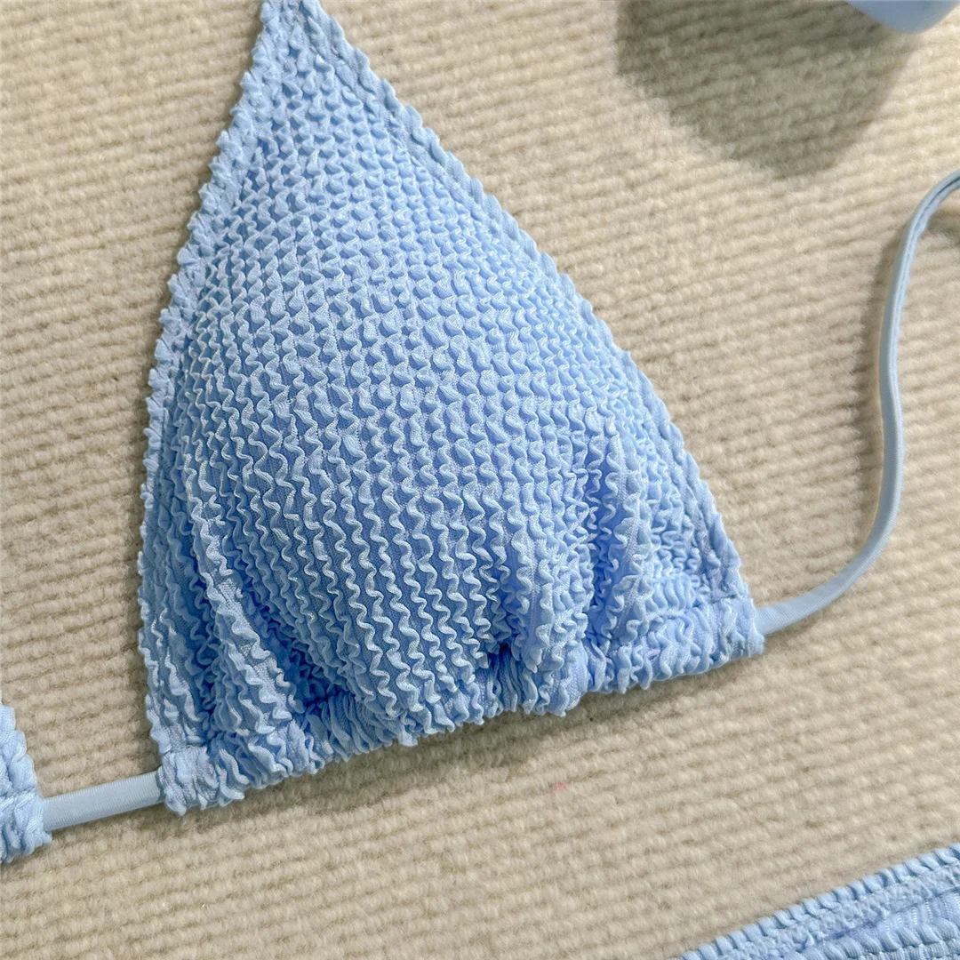 Mit Rock, geraffter, knitteriger Neckholder-Bikini, Damen-Badebekleidung, dreiteiliges Bikini-Set, Badeanzug, Badebekleidung, Schwimmbekleidung V7027 – Detail 22