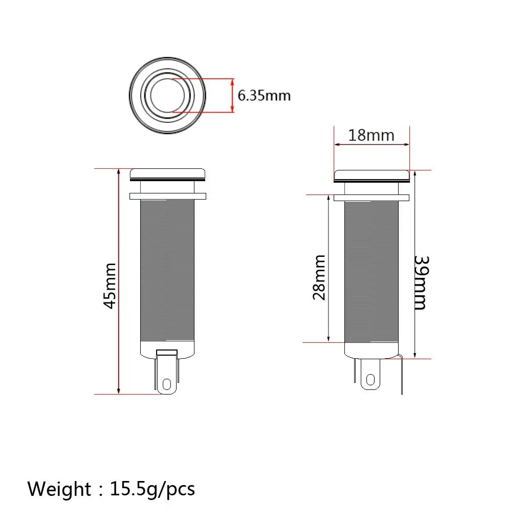 6.35mm Mono Endpin Jack Copper Output Input Socket for Guitar Acoustic Bass Upgrade