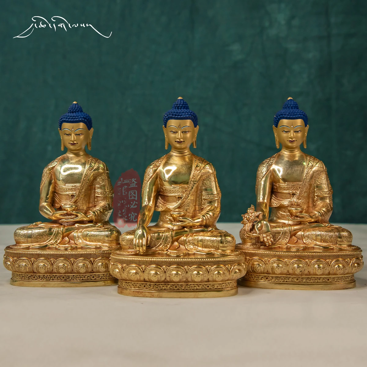 3PCS Asia Nepal HOME temple High grade Buddha statue bless safe healty Gilding Amitabha Sakyamuni Medicine