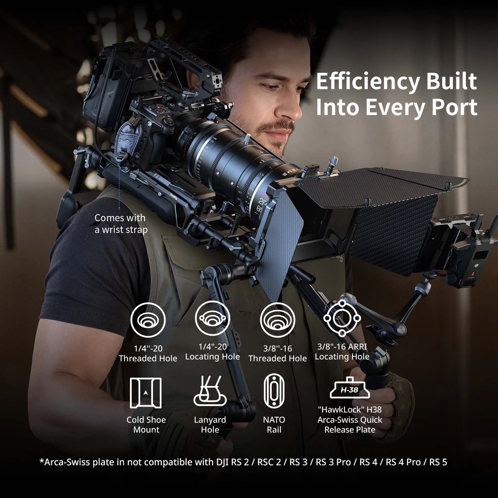 SmallRig FX5 "HawkLock" Kamera-Cage für Sony FX5 mit Klemme für HDMI-Kabel, Top-Platte mit 1/4"-20 / 3/8"-16 Arca-Typ Schnellwechselplatte – Detail 5