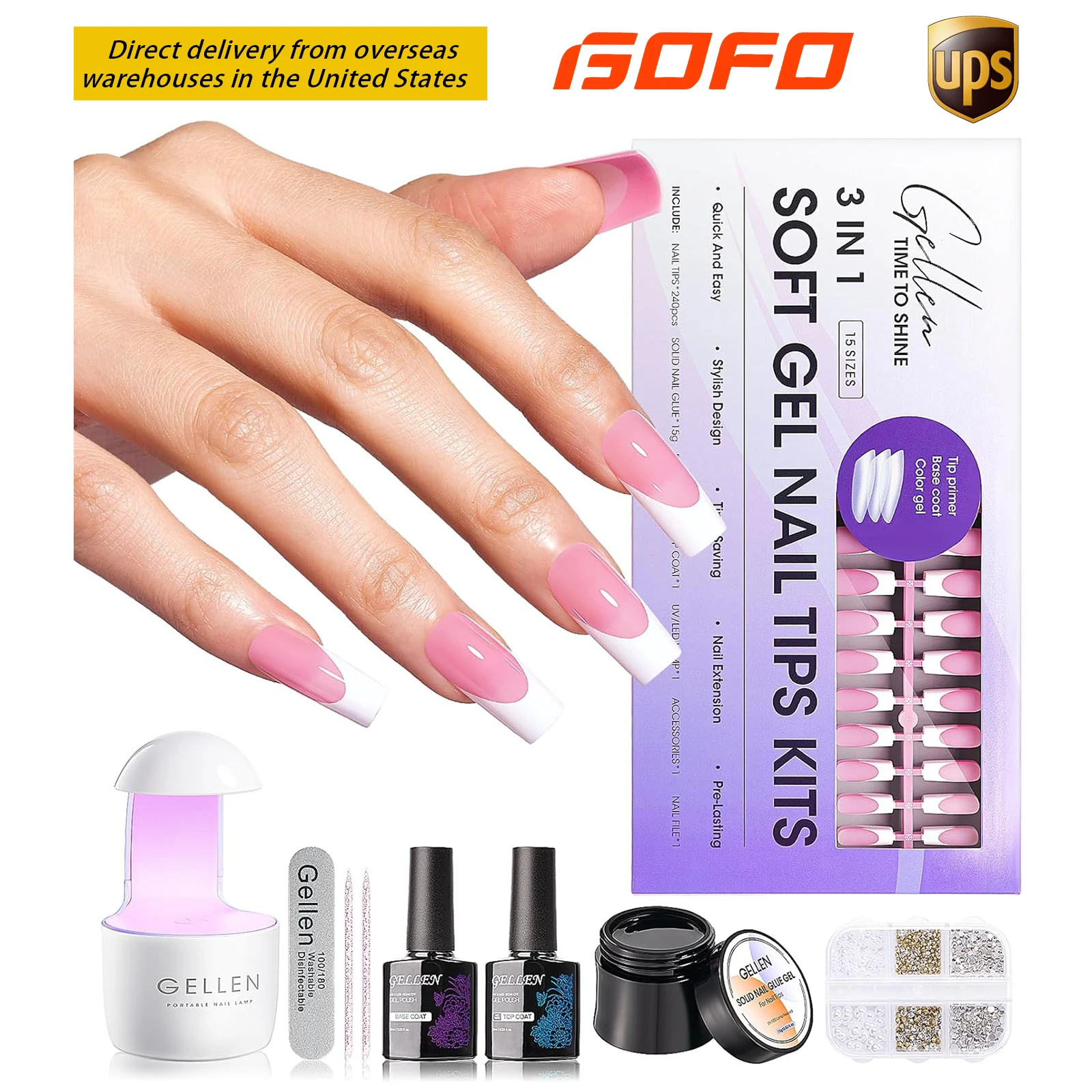 

GELLEN Professional French Tip Nail Set 240pcs UV LED Gel Nail Extension Kit Includes Base Top Coat Strong Glue For DIY Manicure