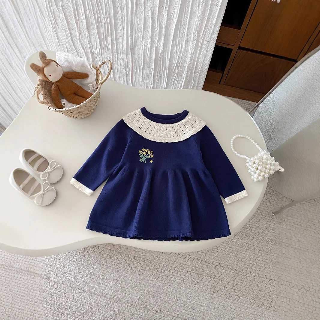 

Baby Girl's Knitted Dress 2025 Autumn Winter New Baby Knitted Sweater Skirt 0-4Year Kid's Princess Sweater Dress