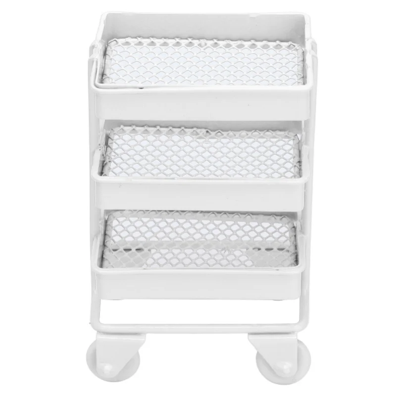 

1:12 Mini Dollhouse Toy 3 Level Storage Rack With Wheels For Dollhouse Kitchen Furniture DecorationWhite
