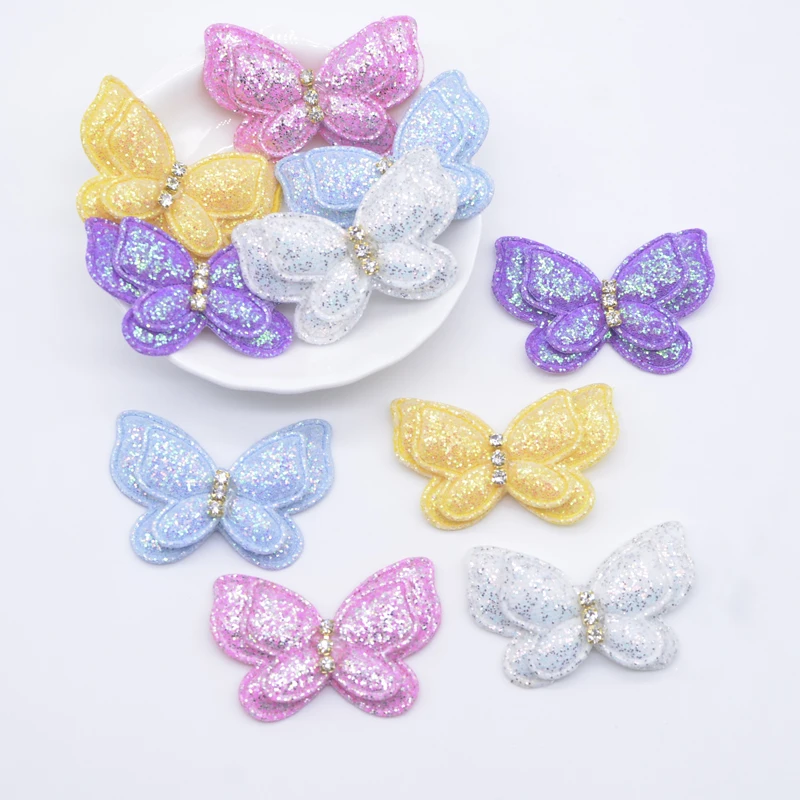 10Pcs 44*30mm Kawaii Double Butterfly Appliques for Headwear Hair Clips Bow Decor DIY Clothes Hat Shoes Sewing Patches