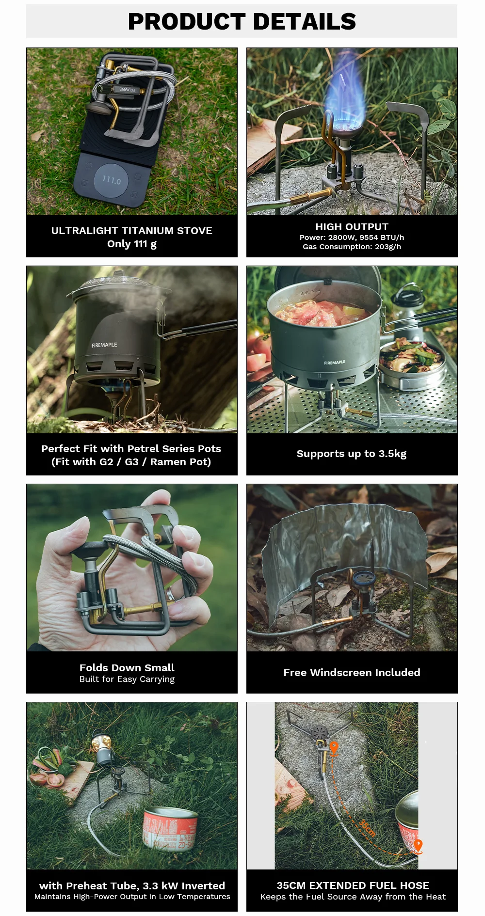 Fire-Maple Petrel Ultraleichter geteilter Titan-Herd, tragbarer Campingbrenner mit Windschutzscheibe, kompaktes Outdoor-Wandern, Kochen – Detail 5