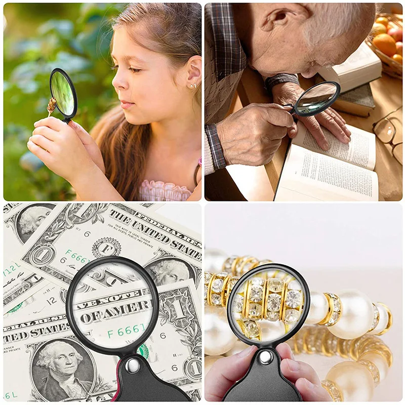 50Mm Handheld Magnifying Glass 8X Leather Pocket Magnifier Single Glass Lens Mini Size Reading Loupe Portable Black Gift Lupa