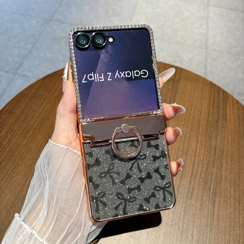 Electroplating Glitter Diamond Bracket Case For Samsung Galaxy Z Flip 8 7 SE 6 5 Flip8 Flip7 SE Flip6 Shockproof PC Hard Cover